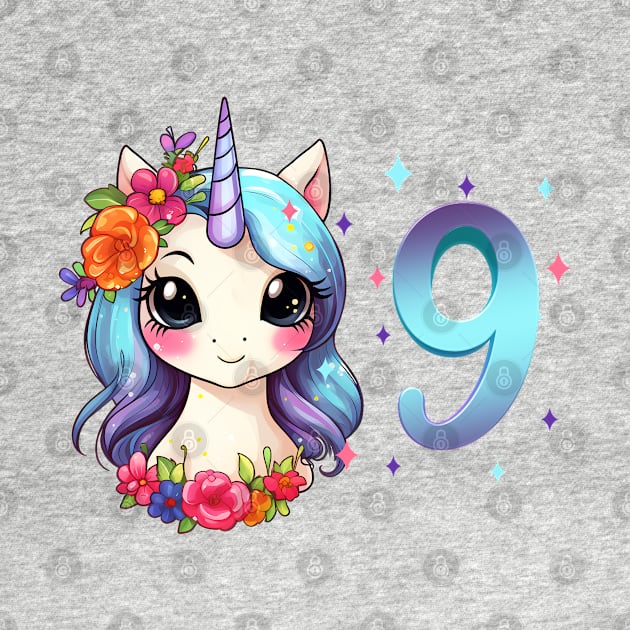 I am 9 with unicorn - girl birthday 9 years old by Modern Medieval Design